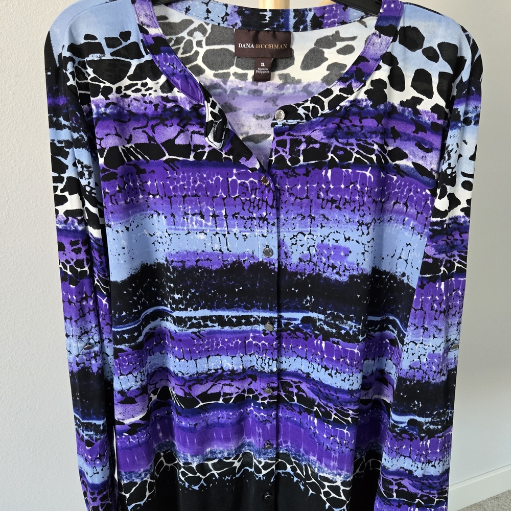 Dana Buchman Purple and Black Button Down Shirt